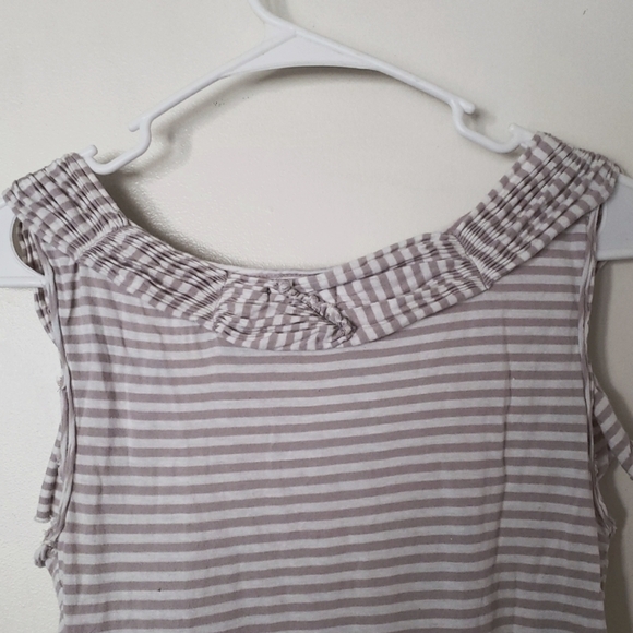 Anthropologie Deletta Tan & White Nautical Striped Tank w/Pleated Details Size S - Picture 7 of 9
